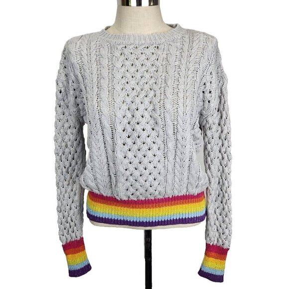 Le Superbe Silver Lining Sinbad Cotton Cashmere Cable Knit Womens L Grey Rainbow - Picture 1 of 10